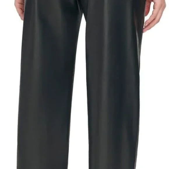Elegant Black Faux Leather Slim-Leg Pants for Women - Size 4, Dry Clean Only